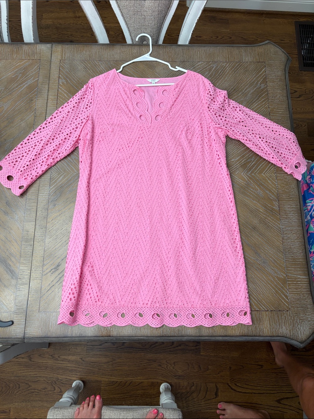 crown & ivy Pink Eyelet Scallop Neck Shift